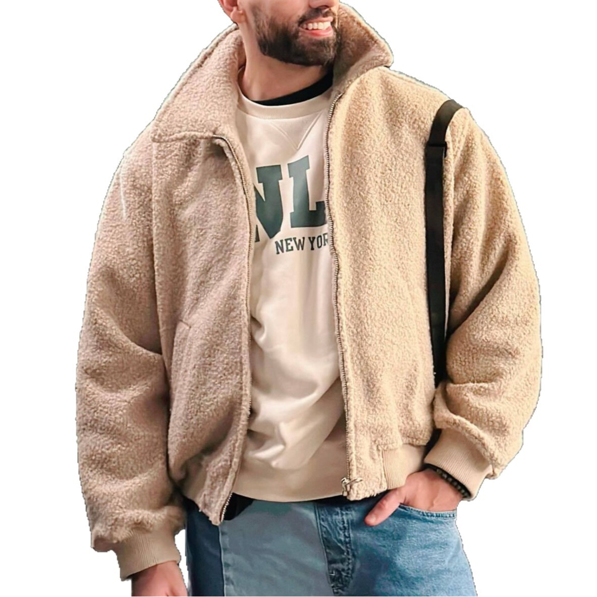 "Heren winterjas met fleecevoering - comfortabele en winddichte casual jas met sherpavoering, relaxte pasvorm en rits voor koud weer (kaki, S-XXXL)"_voghion.com