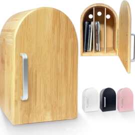 现货木制手机存放盒带门充电孔竹木存储盒带分格木盒手机收纳盒