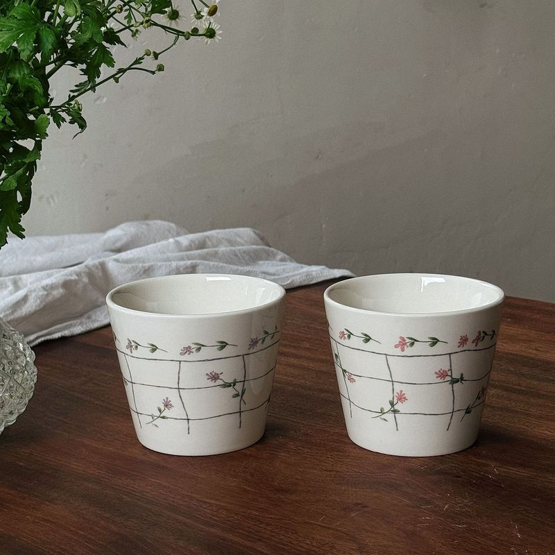 韩式碎花手作感陶瓷杯子咖啡杯猪口杯下午茶杯拿铁拉花杯 礼品杯|undefined