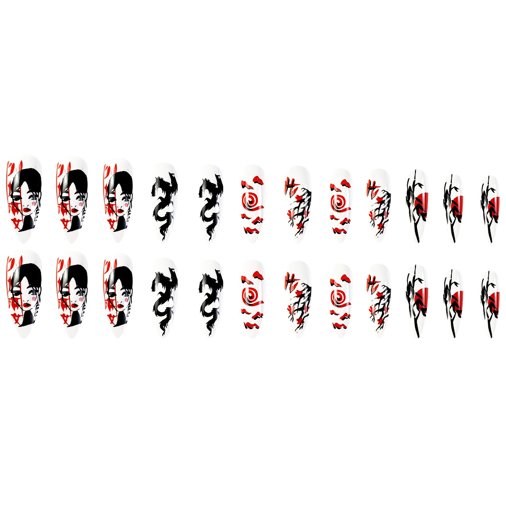 Ventas transfronterizas en caliente de Halloween tema de uñas de terror, 24 piezas de uñas empacadas, parches de uñas terminados