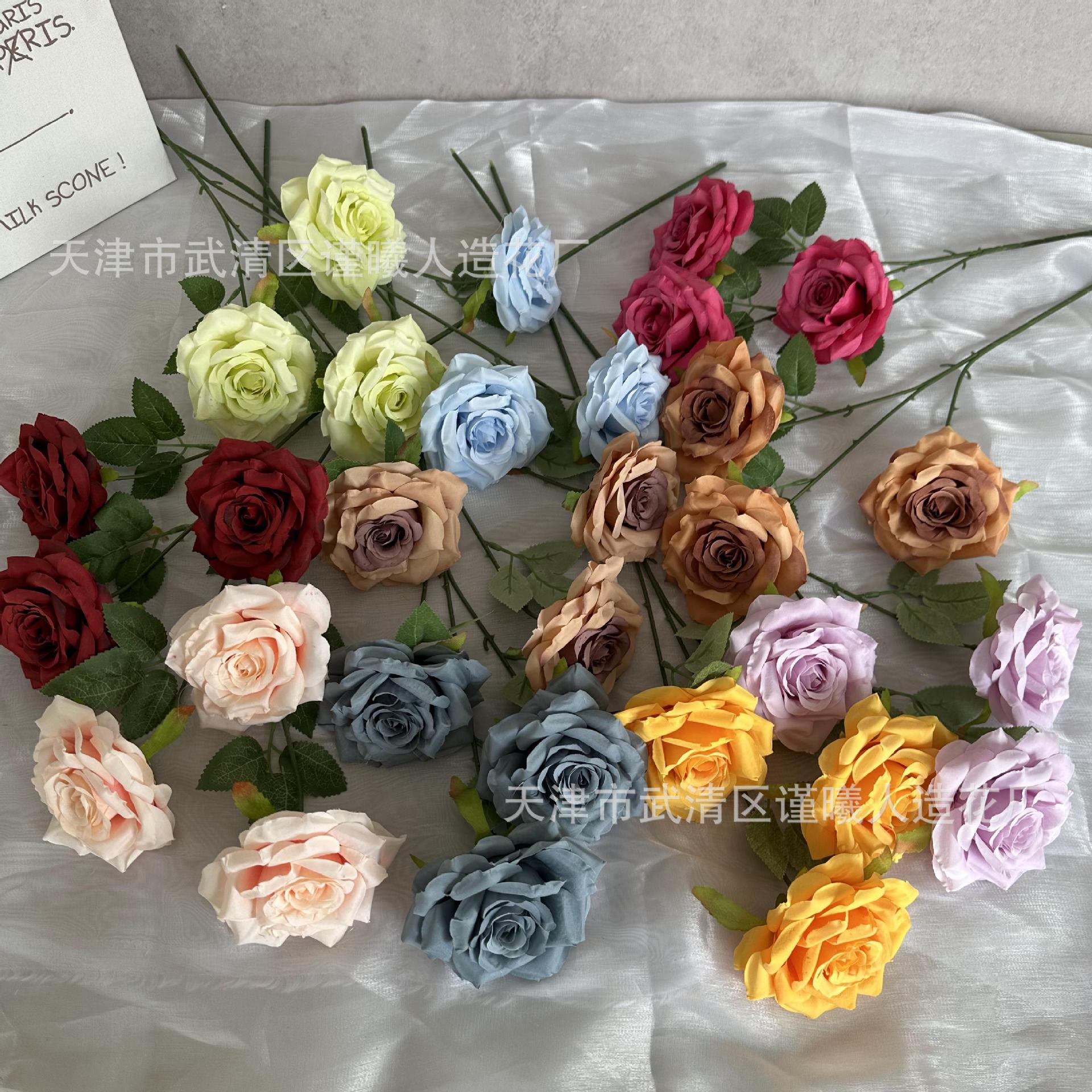 3 머리 다이아몬드 장미 인공 꽃 가짜 꽃 가정 원피스 실크 꽃 결혼식 장식 꽃 촬영 소품 가짜 꽃