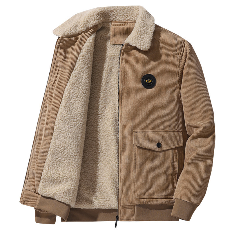 Autumn and Winter New Corduroy Lambswool Jacket Men's Loose fleece-lined Thickened Casual Lapel Jacket for Men