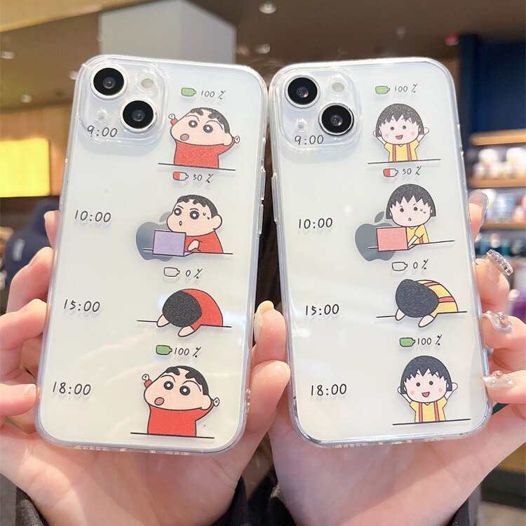 ins cute crayon Xiaoxin creative work couple applicable iPhone13 mobile phone case transparent Apple 15 cartoon