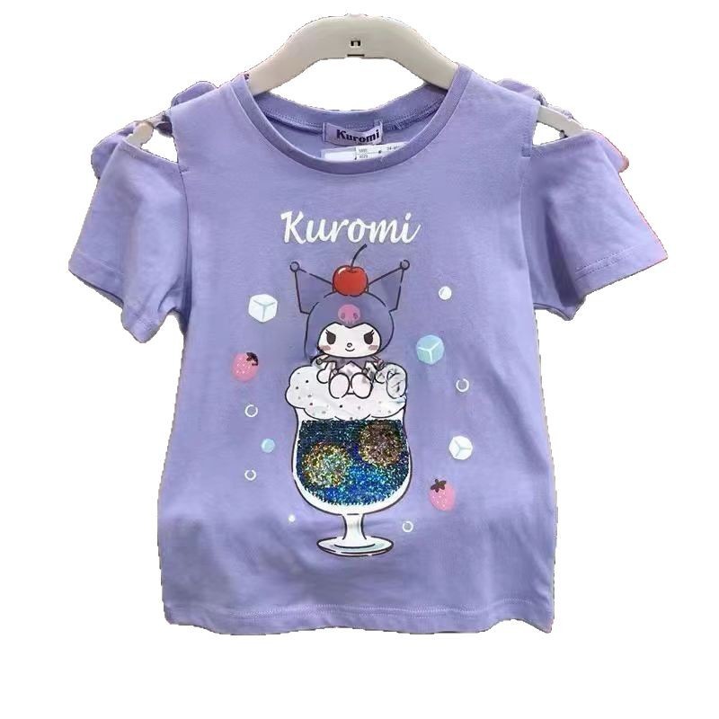 Kuromi style sequin face tshirt front