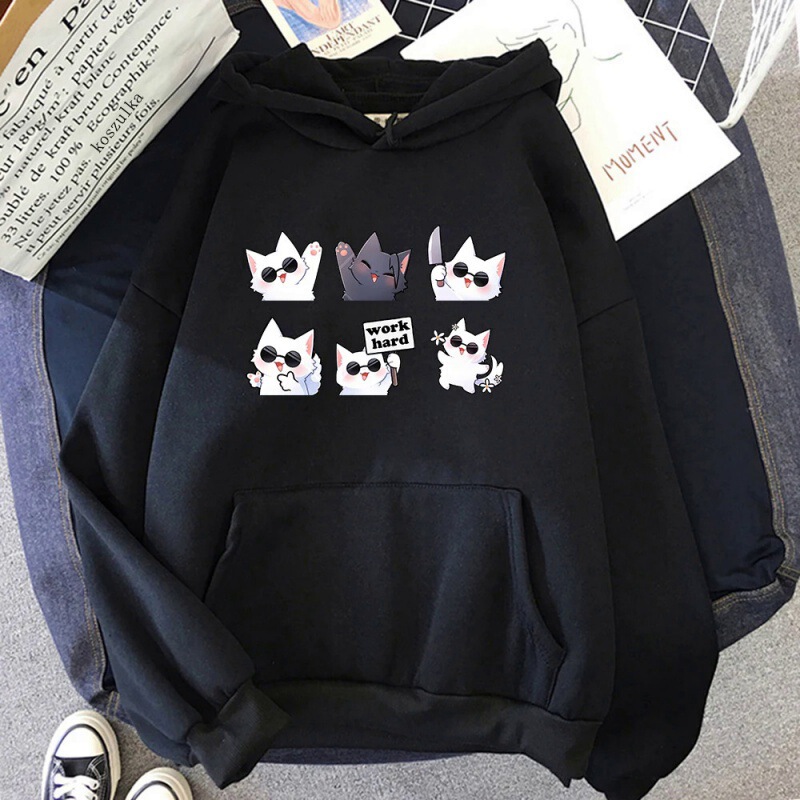 Foreign trade cartoon cat cute funny print sweater spring and autumn men and women students long sleeve coat hoodie Foreign trade cartoon cat cute funny print sweater spring and autumn men and women students long sleeve coat hoodie