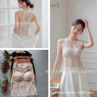 Popular Livie V-Neck Hollow Lace Beauty Back Racerback Women's Base Tank Top Without Underwire and Chest Pad B2136