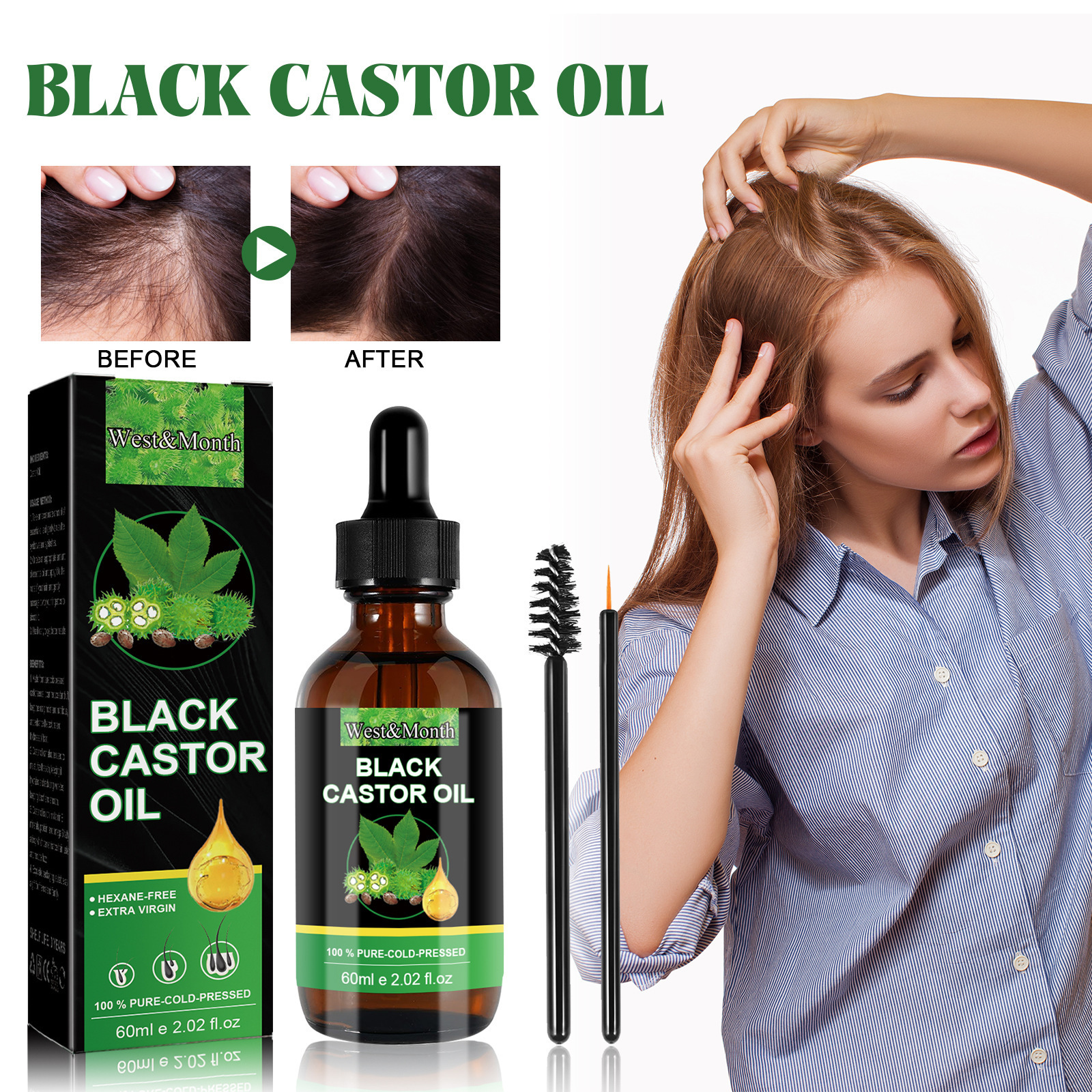 Rizinusöl Wt&Month Conditioner befeuchtet Haarwurzeln, festigt Augenbrauen, Wimpern, verdickt auf natürliche Weise und_voghion.com
