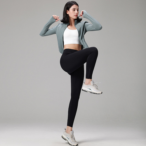 Lulu Autumn/Winter Collar-up Fitted Sport Coat Abdominal Slimming Running Sport Yoga Jacket Short Women's Jacket