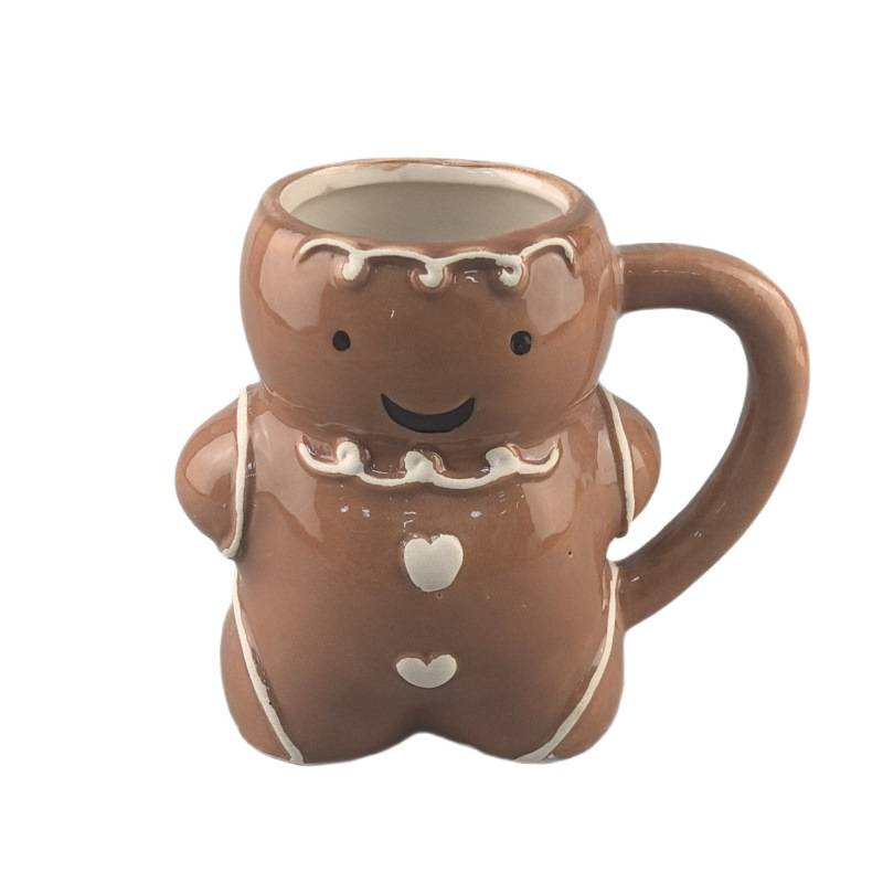 Navidad spot pan de jengibre hombre taza de cerámica decoración en relieve creativa taza de cerámica de dibujos animados taza de jengibre hombre en relieve taza