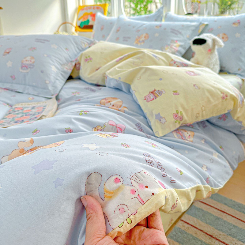 ins caricatura para niños algodón cama de cuatro piezas set 100 sábanas de flor de algodón sábanas