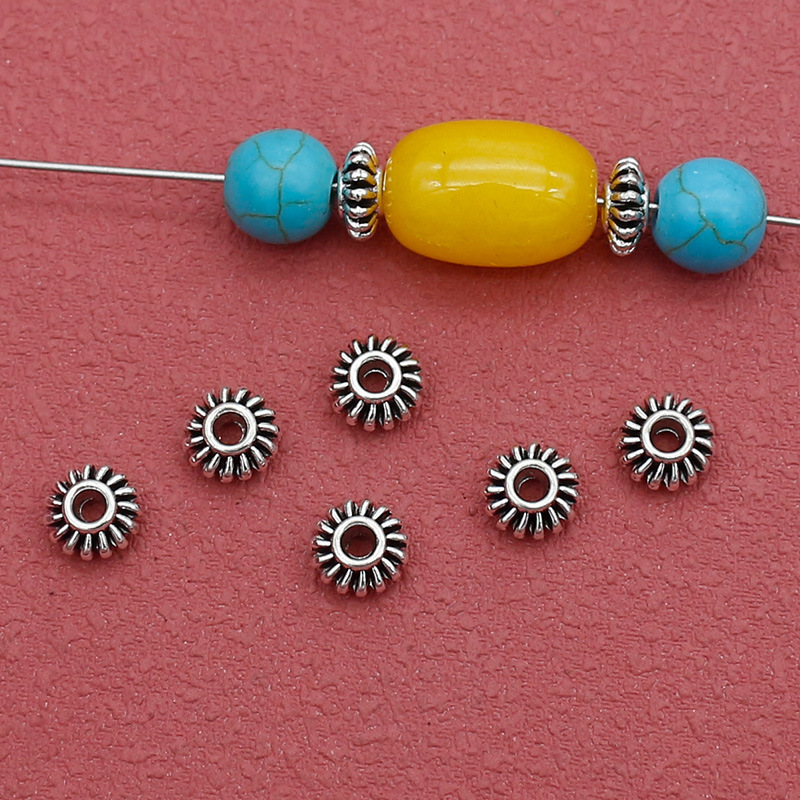 Simple Xizang silver gear oblate loose bead spacer 6mm hand string text play pendant alloy beaded DIY jewelry accessories