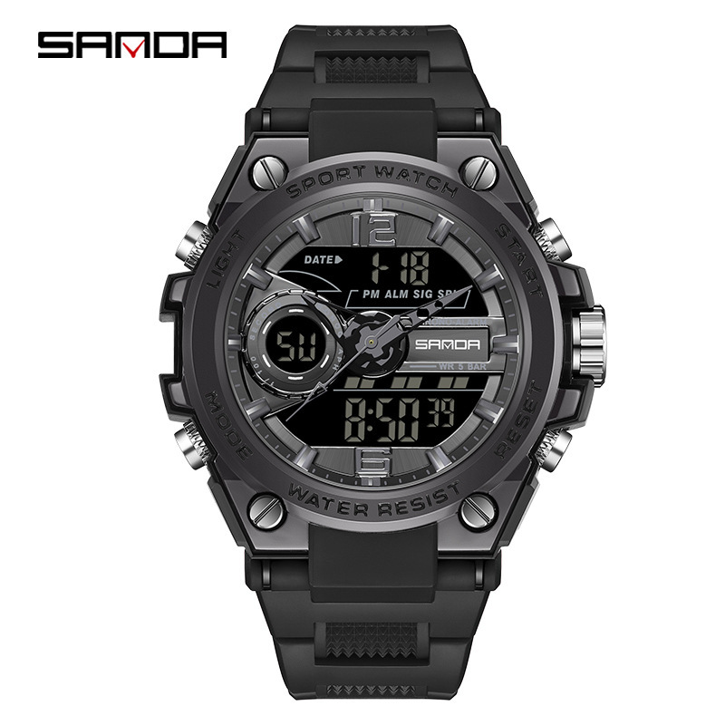 SANDA 6092 reloj deportivo para hombre multifuncional temporización creativa doble pantalla electrónica impermeable reloj luminoso