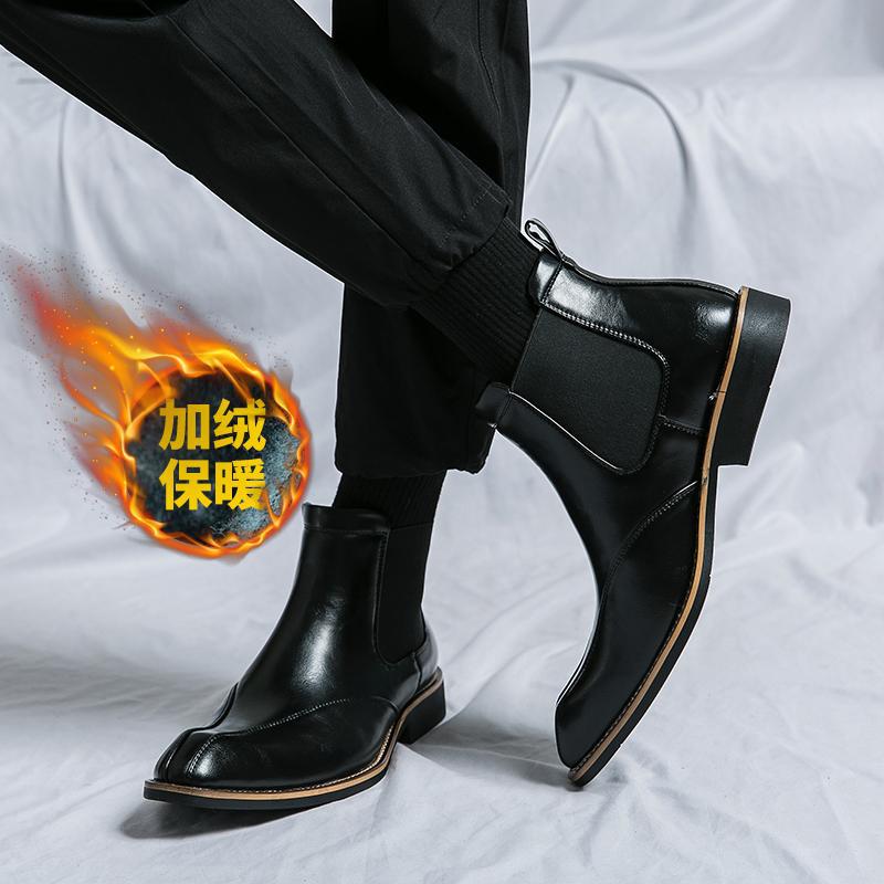 Botas Martin de invierno para hombres, zapatos de cuero de alto nivel para hombres, botas cortas de Chelsea británicas, botas de negocios para hombres casuales