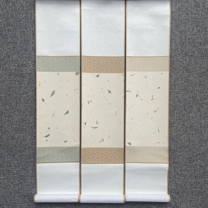 Blank handwritten rice paper hanging scroll Japanese style half-cooked batik blue and white calligraphy strip scroll vertical axis retro small vertical scroll