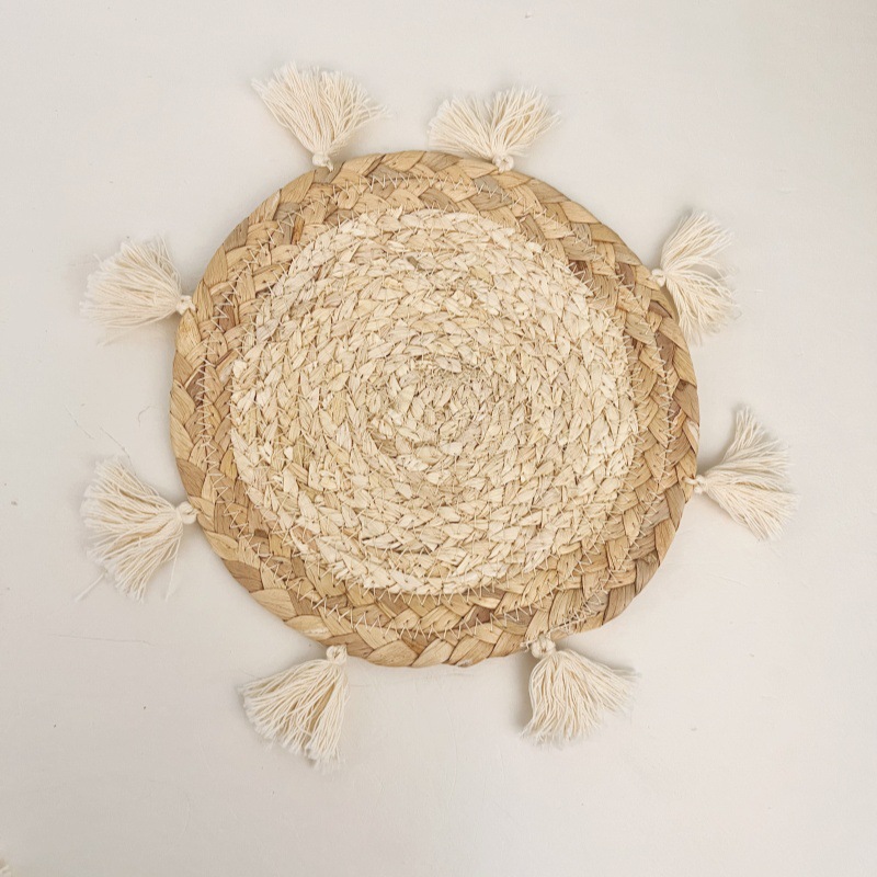 Juego de adornos de pared de paja tejido de paja tejido a mano hierba de calabaza hierba colgante de piel de maíz colgante de pared folklore bohemio