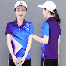 印花时尚休闲翻领短袖T恤POLO衫女夏季羽毛球乒乓球网球运动速干