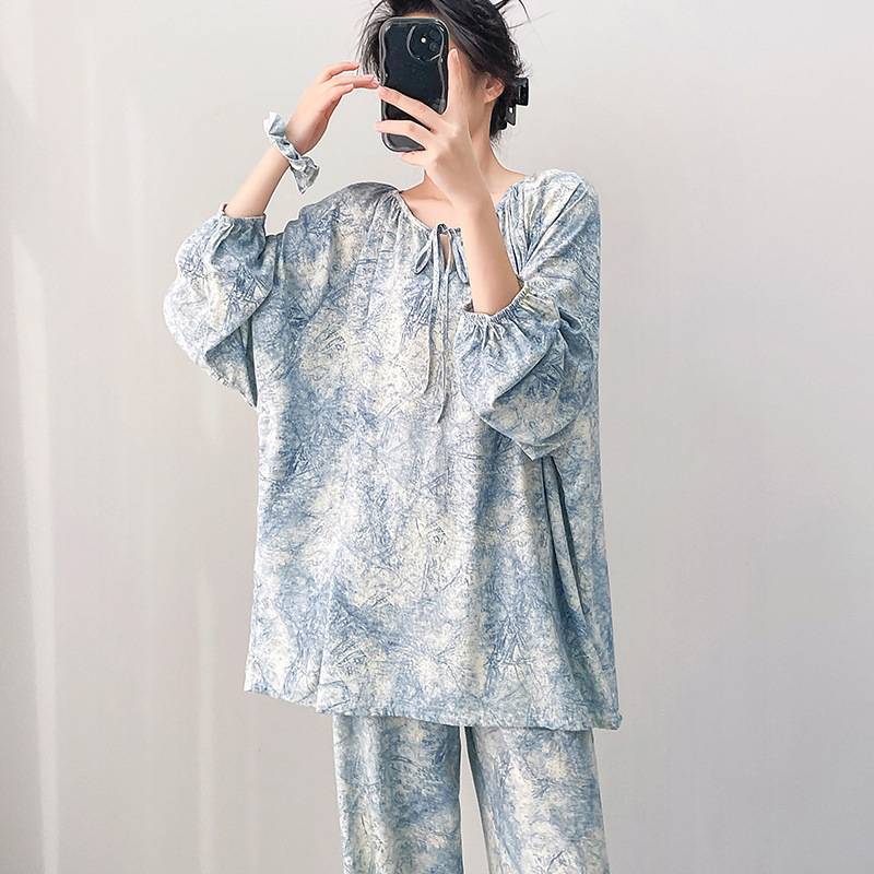 Cotton Silk Pajamas for Women, Spring and Autumn Long-Sleeved Thin Retro-Style Home Clothes, Summer Thin Air-Conditioned Clothes, Loose and Breathable Suits Cotton Silk Pajamas for Women, Spring and Autumn Long-Sleeved Thin Retro-Style Home Clothes, Summer Thin Air-Conditioned Clothes, Loose and Breathable Suits
