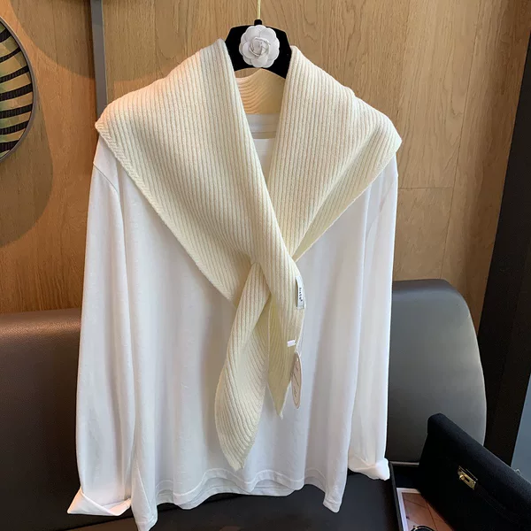 Korean Original Pure Color Knitted Triangle Shawl for Women 2025 Spring & Fall Versatile Warm Neck Protection Layered Outer Vest