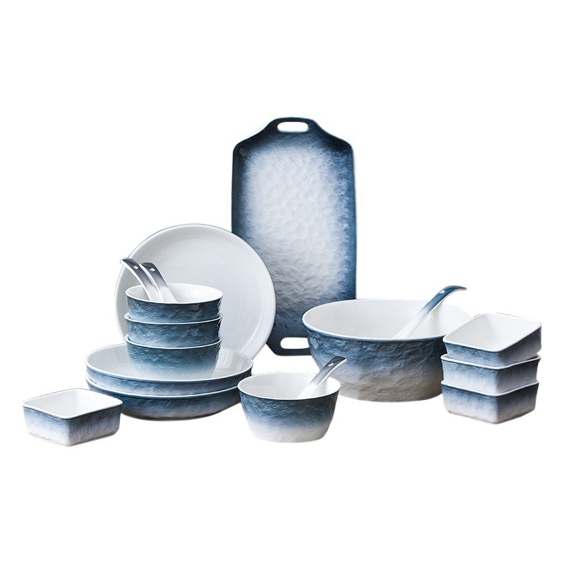 INS Nordic tazón de arroz de cerámica creativa vajilla de hotel combinación hogar plato de inmersión patrón de piedra hornear tazón para hornear binaural placa cuadrada