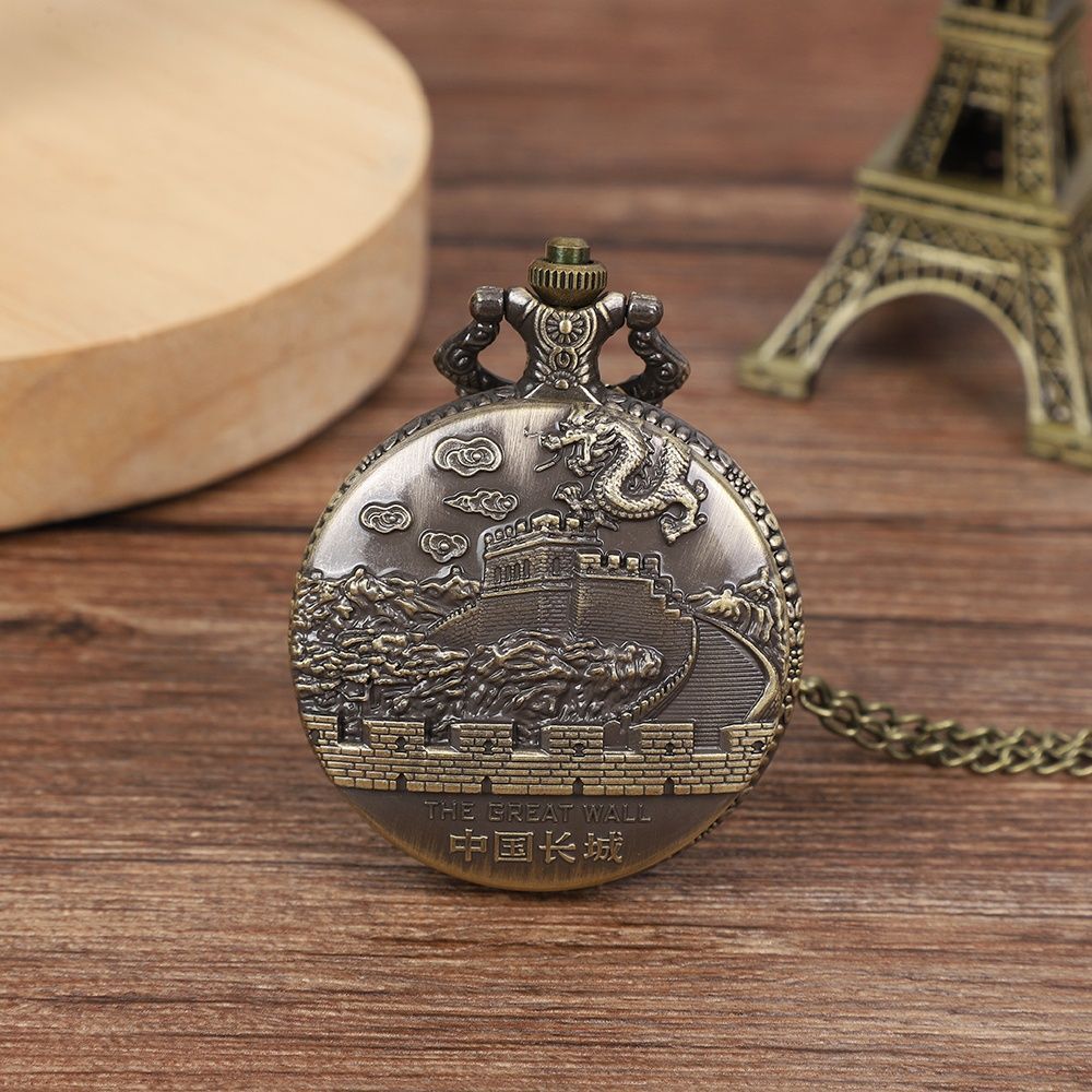 Beijing Tourist Souvenir Pocket Watch Retro Forbidden City Great Wall Quartz Hanging Watch Old Flip Necklace Watch