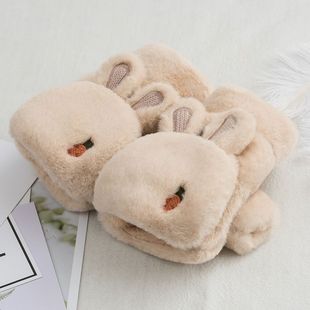 Gloves for Women in Winter Cute Fleece-Lined Cartoon Cold-Proof and Warm K-Style Student Cycling and Cycling Thickeneded Plush Autumn Weidong