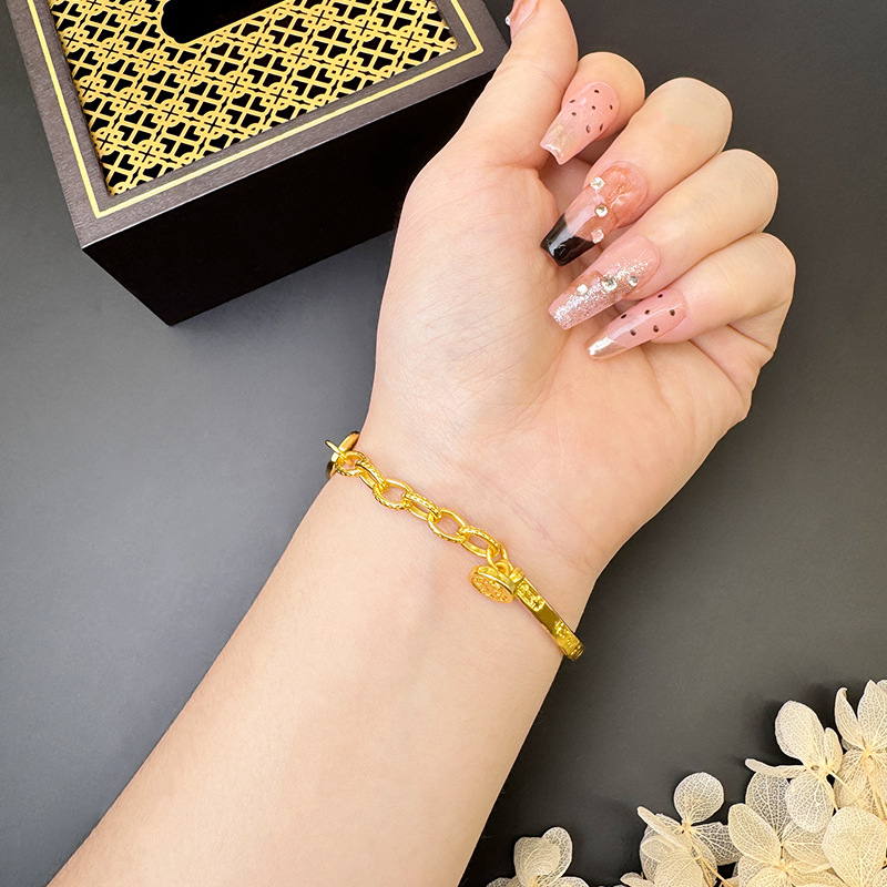 Liquero de lujo nacional de moda vietnamita oro de oro Ping An alegría pulsera de medio brazalete monedas personales estilo chino de alta calidad joyas de mujer