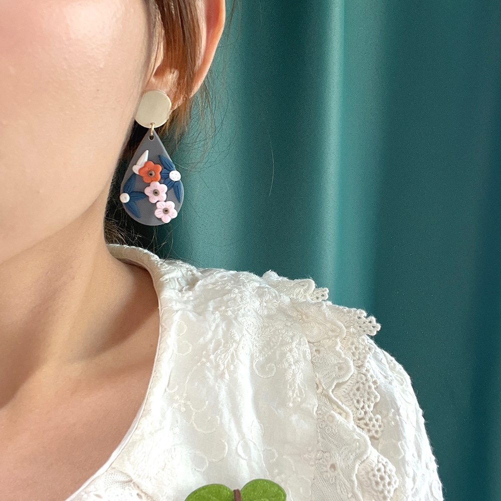 20g Weight Drop Earrings Classification 1 Pair Quantity Daily Occasion soft clay Material Water Droplets Pattern Women'S Gender Handmade Design Retro Style 1 Pair Retro Water Droplets Soft Clay Handmade Women's Drop Earrings 9
