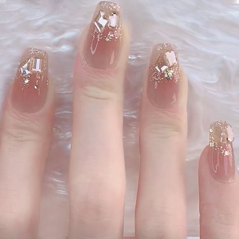 Wearable Nail Art Finished Nail Art Ins High-End Pure Lust Style Mid-Length Whitening Fake Nail Patch Removable Bride