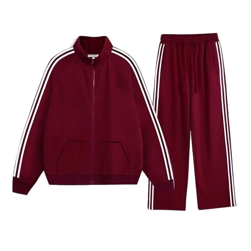 Nueva pareja personalizada trajes deportivos uniformes escolares masculinos y femeninos chaqueta de algodón tres barras casuales dos piezas juego al por mayor