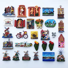 荷兰各地地理标志景点旅游纪念工艺品 树脂立体磁性冰箱贴吸铁石