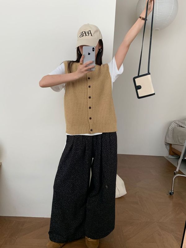 十三行女装秋季小众简约百搭基础款粗针休闲马甲法式叠穿针织背心|undefined