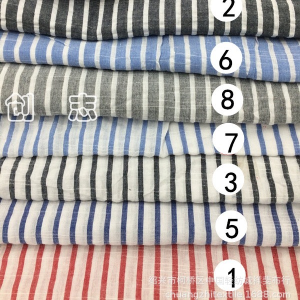 涤棉色织竹节条子布女装春夏装衬衣连衣裙淘现货面料条纹衬衫面料