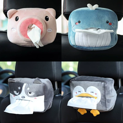 Car tissue box cute cartoon car chair back hanging paper box multifunctional car armrest box tissue box