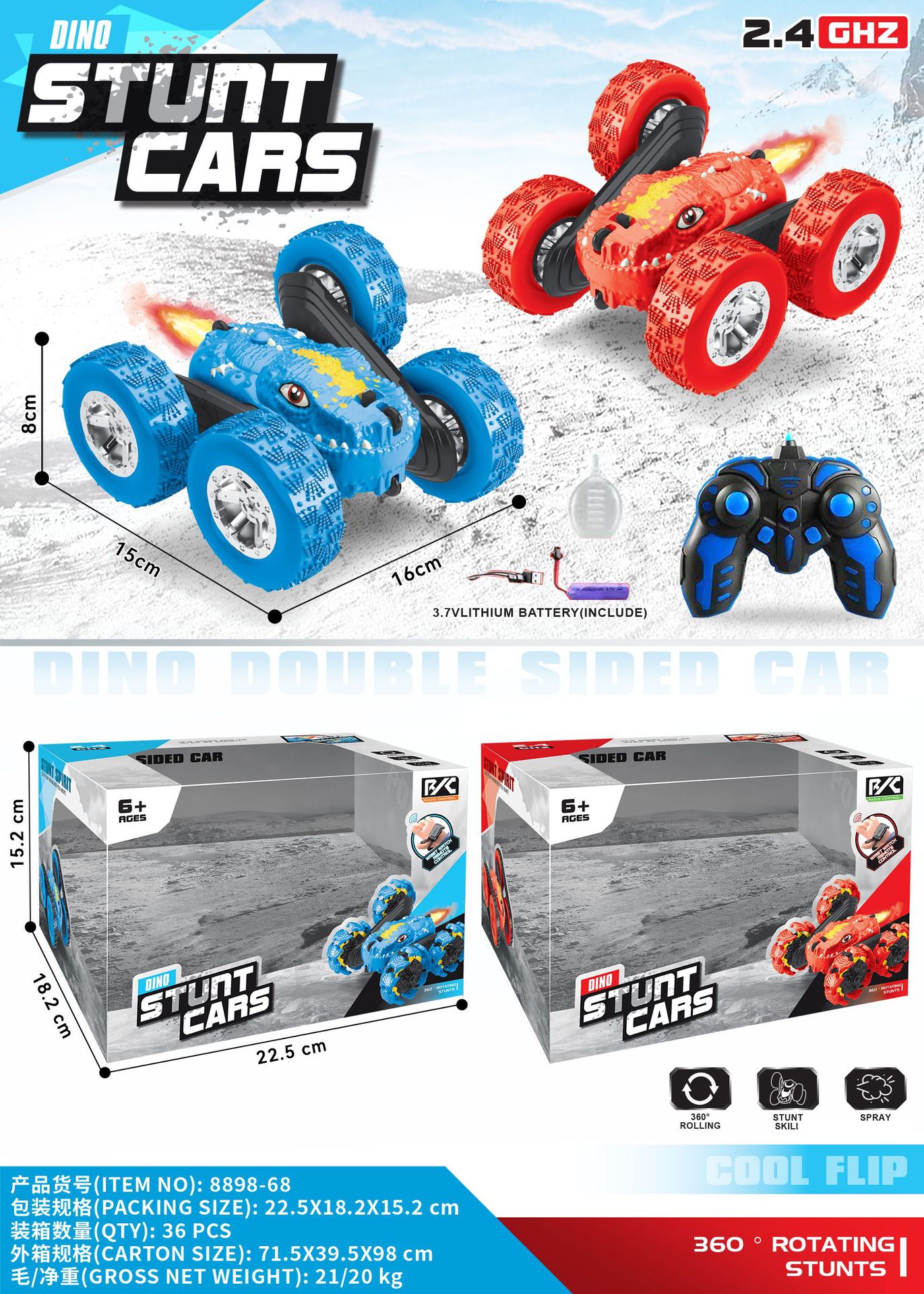 Transfronterizo RC coche de control remoto recargable doble cara acrobacias giratorias vehículo todoterreno para niños 2.4G coche de juguete eléctrico de control remoto