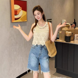 French Style Holiday Style Hollow-out Sequin Small Camisole Vest Women's Spring New High-end Outer Wearing Short Sleeveless Top