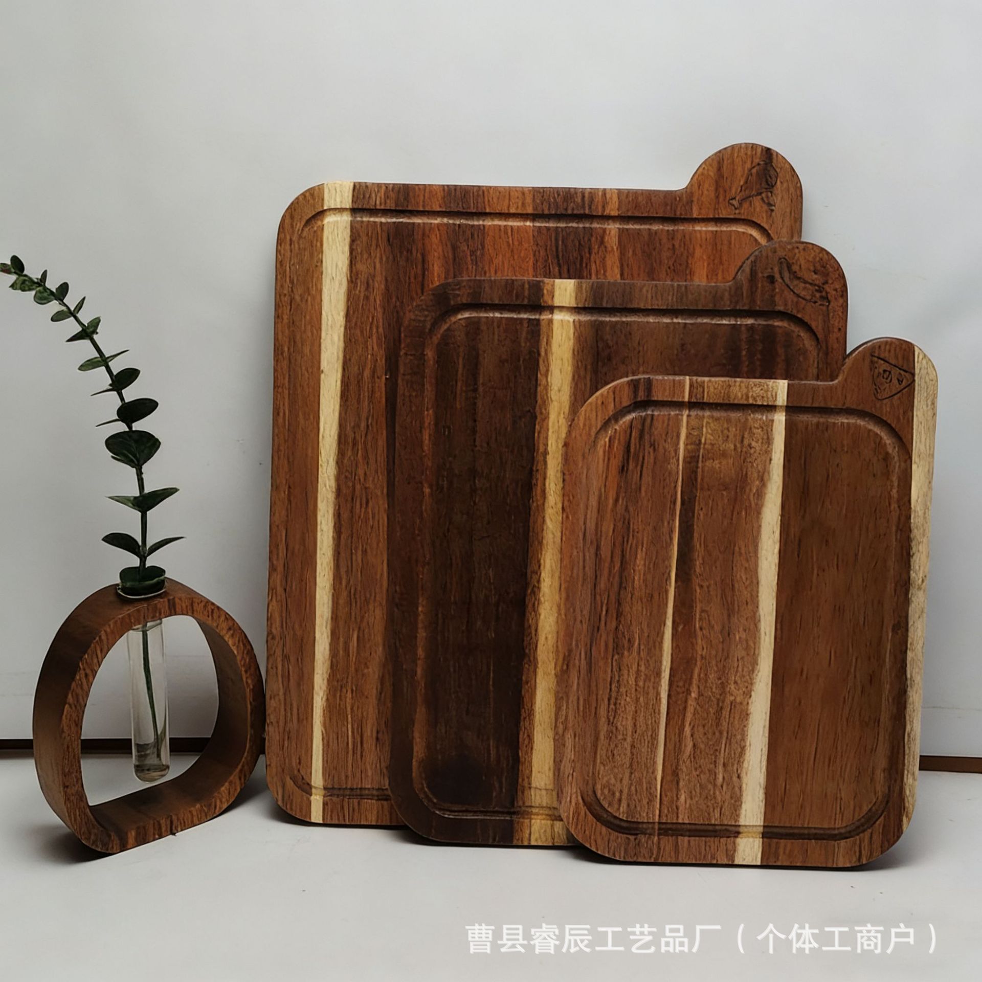 跨境现货相思木菜板厨房带标识水果面包切板带水槽剁肉案板小砧板