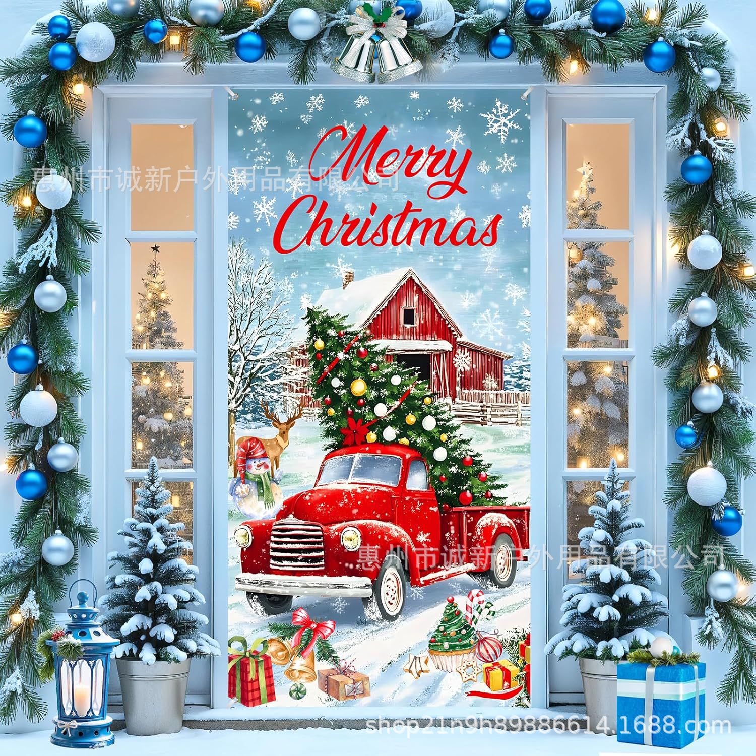 Amazon crossover nueva cubierta de puerta de Navidad cubierta de puerta de Santa Claus fiesta festiva ambiente tela de fondo al por mayor