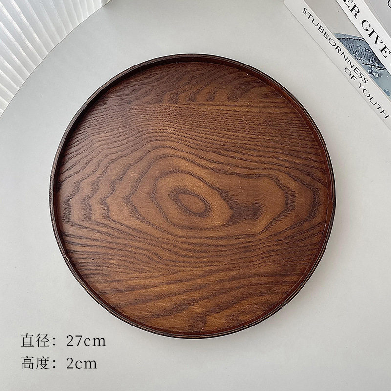 日本式の木の黒色のトレーの実木の家庭用はお茶の杯のお菓子のお茶の皿の高級感の実木の皿の食事の皿を置きます。|undefined