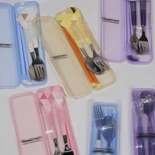 Stainless Steel Cartoon Cute Student Office worker Adult Dinner Travel Portable Fork Spoon Chopsticks Tableware