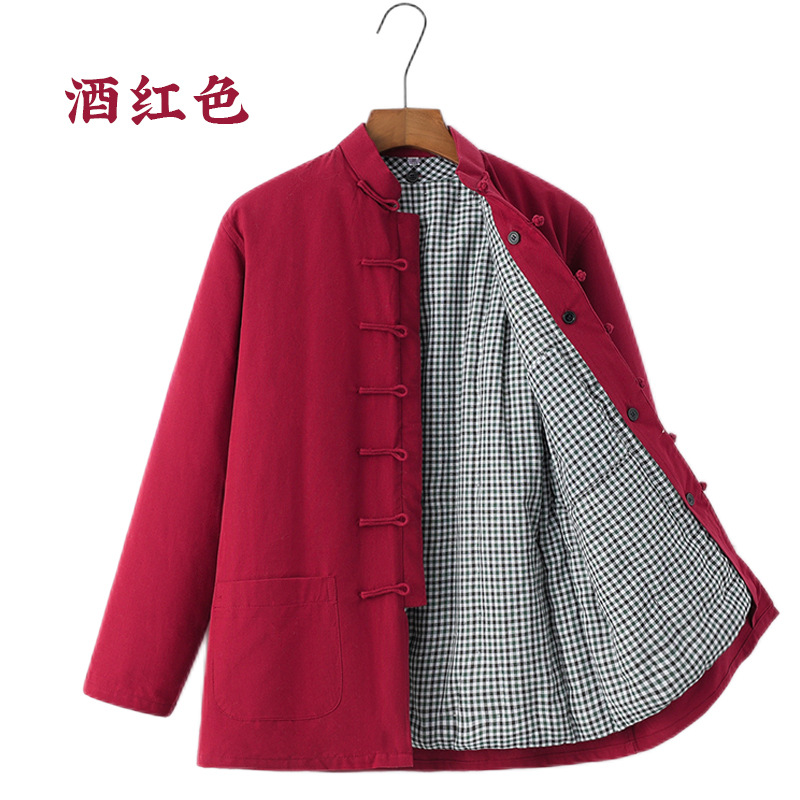Invierno de mediana edad y ancianos engrosado cálido viejo algodón grueso chaqueta acolchada de algodón traje espiga hebilla hecha a mano de los hombres desmontable abrigo chino de algodón acolchado