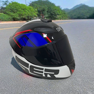 Motosiklet kaskı (dəbilqə) — Vehicle and Motorcycle Riding Safety Helmet - blue-letters-black-lenses-l-head-circumference-57-58-weight-60-65kg