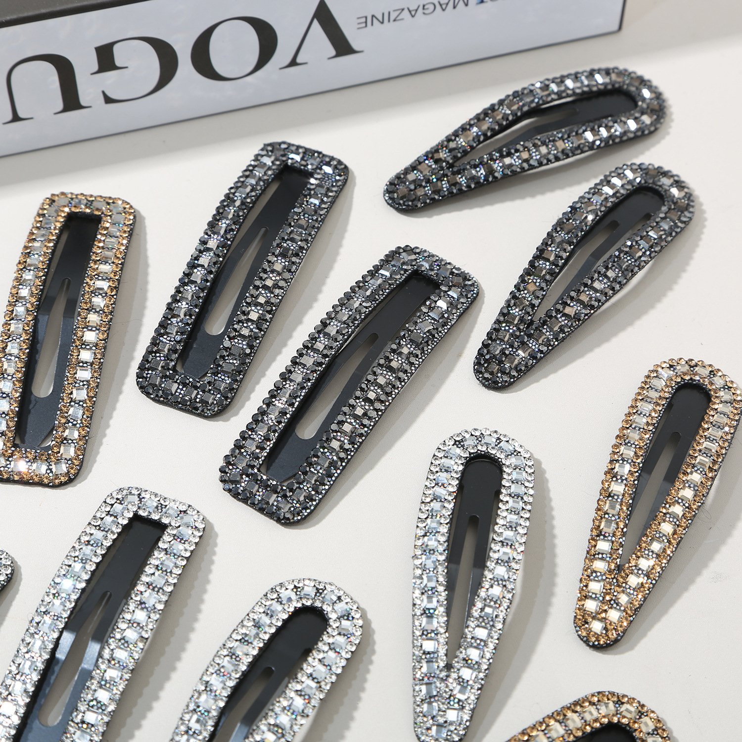 19g Weight Hair Clip Hair Accessories Type Rhinestones Inlay Material 1 Pair Quantity Iron Material Water Droplets, Rectangle Pattern Women's Gender Rhinestone Hair Clip Set For Women Side Bangs One-word Hair Accessories BB Clips Hair Clips Back Of Head Edge Clips 8