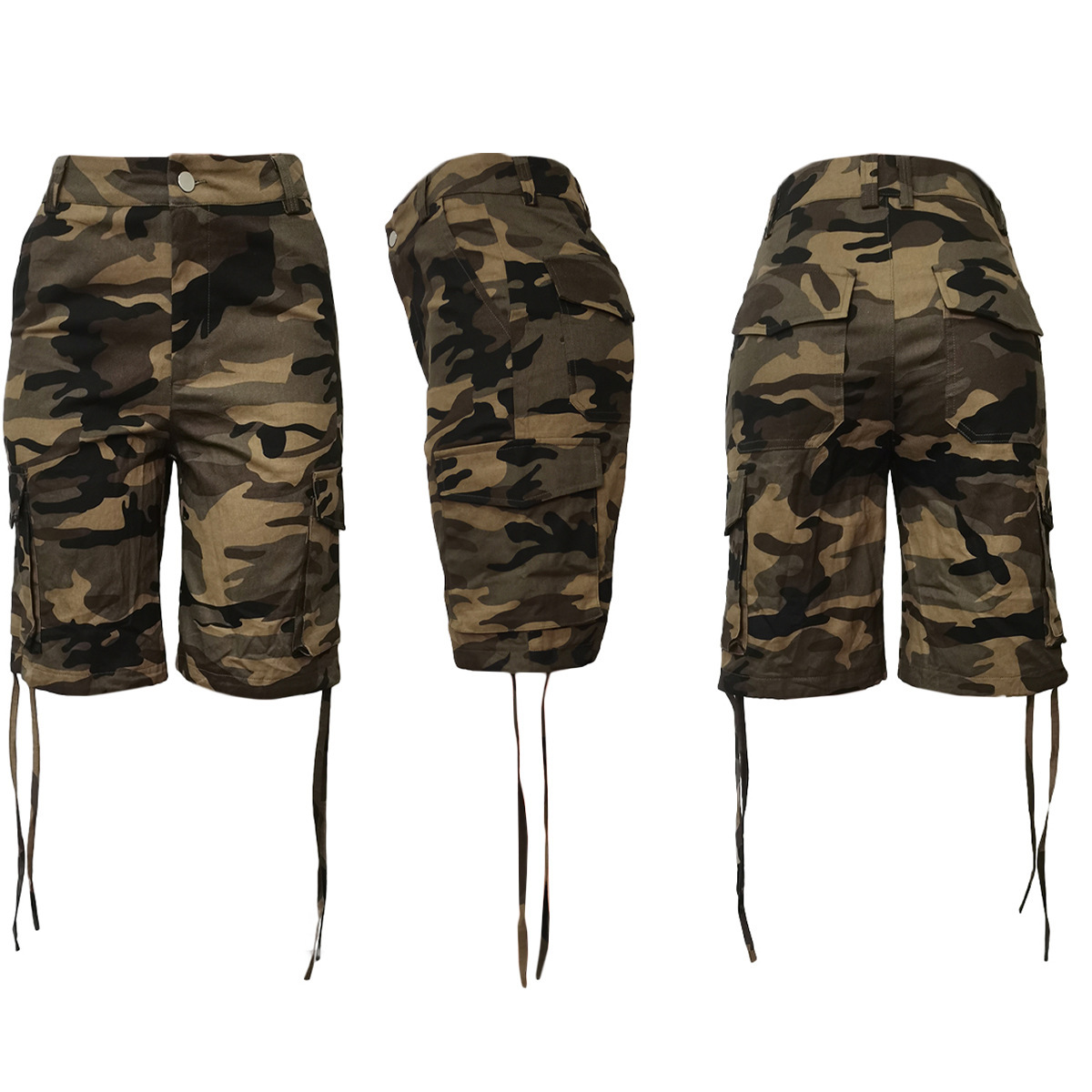 Women's Clothing Camouflage Overalls Spring Summer Fashion Drawstring Multi Pocket Design_ecoleips.com