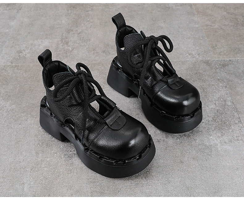 Boot nữ da bò cổ thấp đế dày thoáng khí — màu đen chi tiết 13