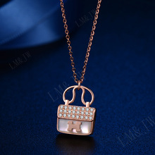 18K玫瑰金白貝母鑽石項鏈送女友生日禮物時尚包包吊墜