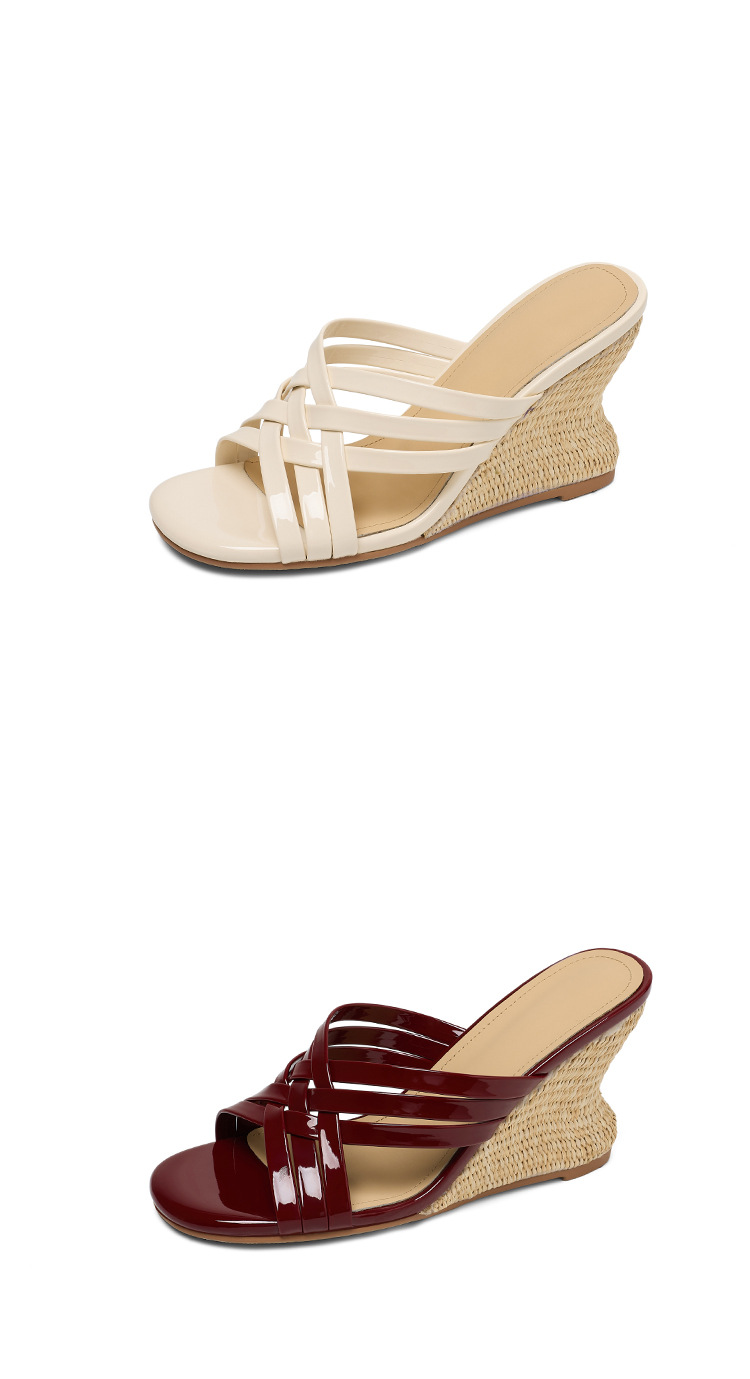 Dép sandal nữ quai chữ V mũi vuông hở ngón đế xuồng cao gót 5 cm — Rượu vang đỏ, màu trắng ngà chi tiết 17