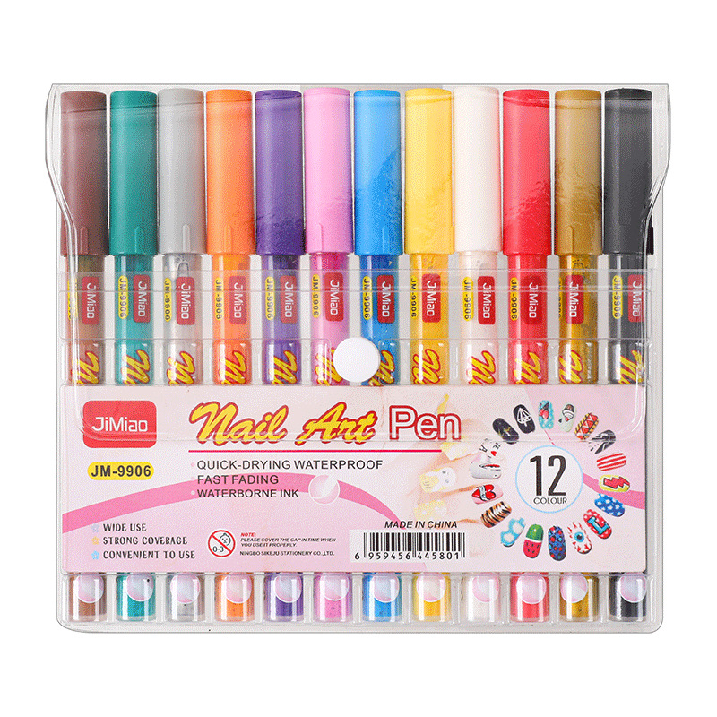 Pluma de arte de uñas de 12 colores pluma de dibujo pintada a mano de bricolaje pluma de pintura de color de celebridad de internet pluma de pintura acrílica caliente transfronteriza pluma de aguja 0,5