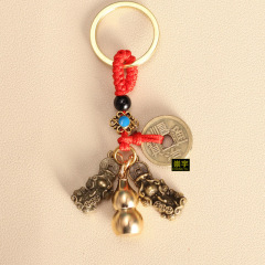 合金貔貅五帝錢黃銅上開口葫蘆鑰匙扣掛件書包掛飾品裝飾車鑰匙掛