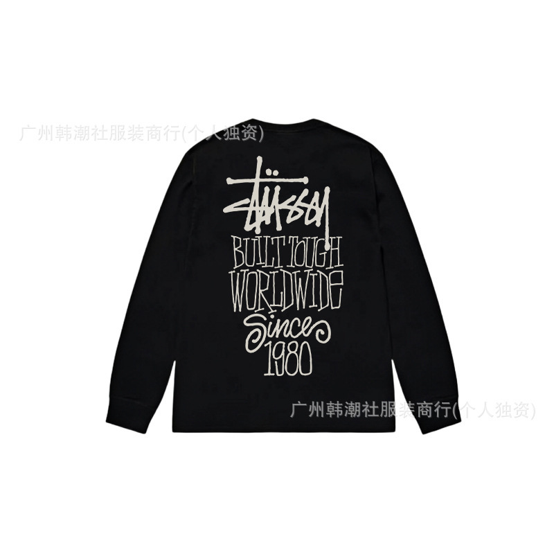 25S跨境斯图西长袖印花t恤美式潮牌STUSSY圆筒布休闲宽松男女同款|undefined