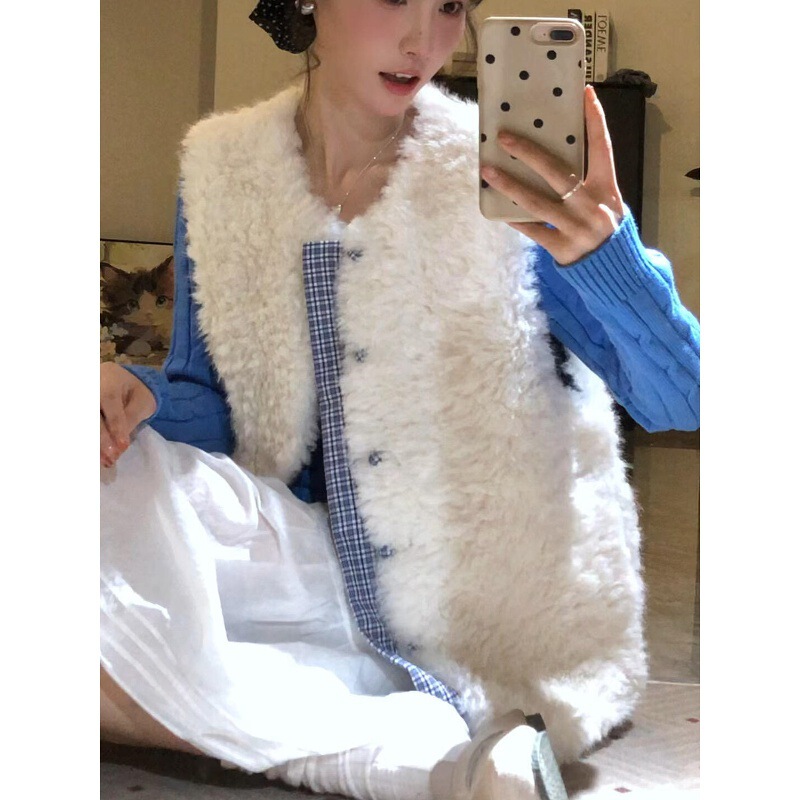 High-End Cashmere Vest for Women in Autumn and Winter, Polar Fleece Outer Wear, Very Beautiful Early Autumn Sleeveless Top